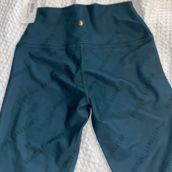 SPIRITUAL GANGSTER LOVE LEGGINGS IN DARK GREEN W/SPELLOUT IN REFLECTIVE VINYL - Picture 6 of 12